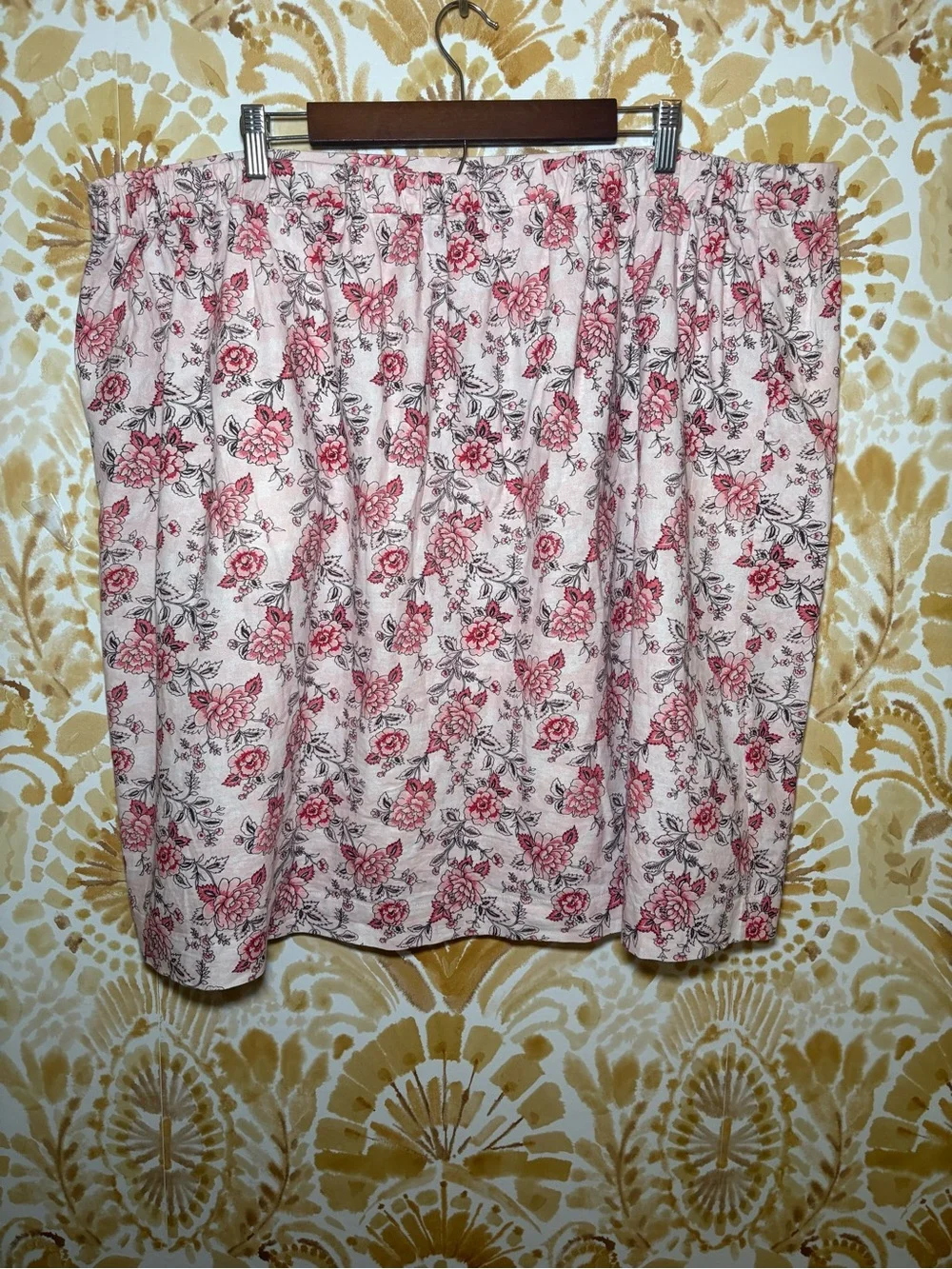 Floral Pull-On Skirt Pink Cottagecore A-Line Elastic Waist Feminine Summer Skirt - Picture 4 of 6